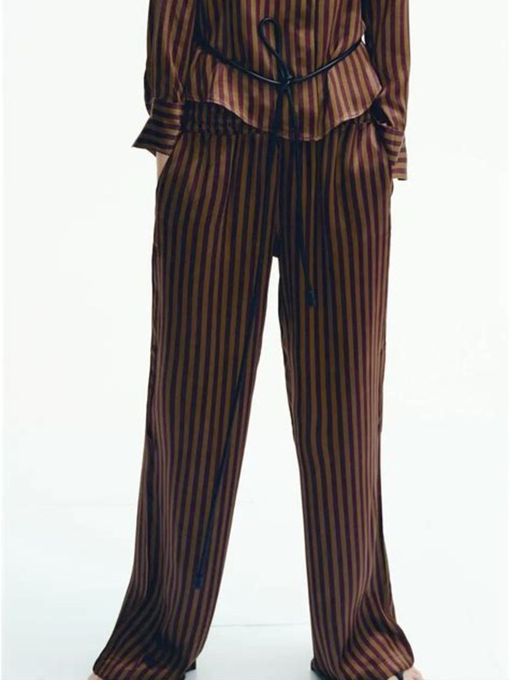 Zara Striped Satin Tie Waist Wide Leg Pants XS